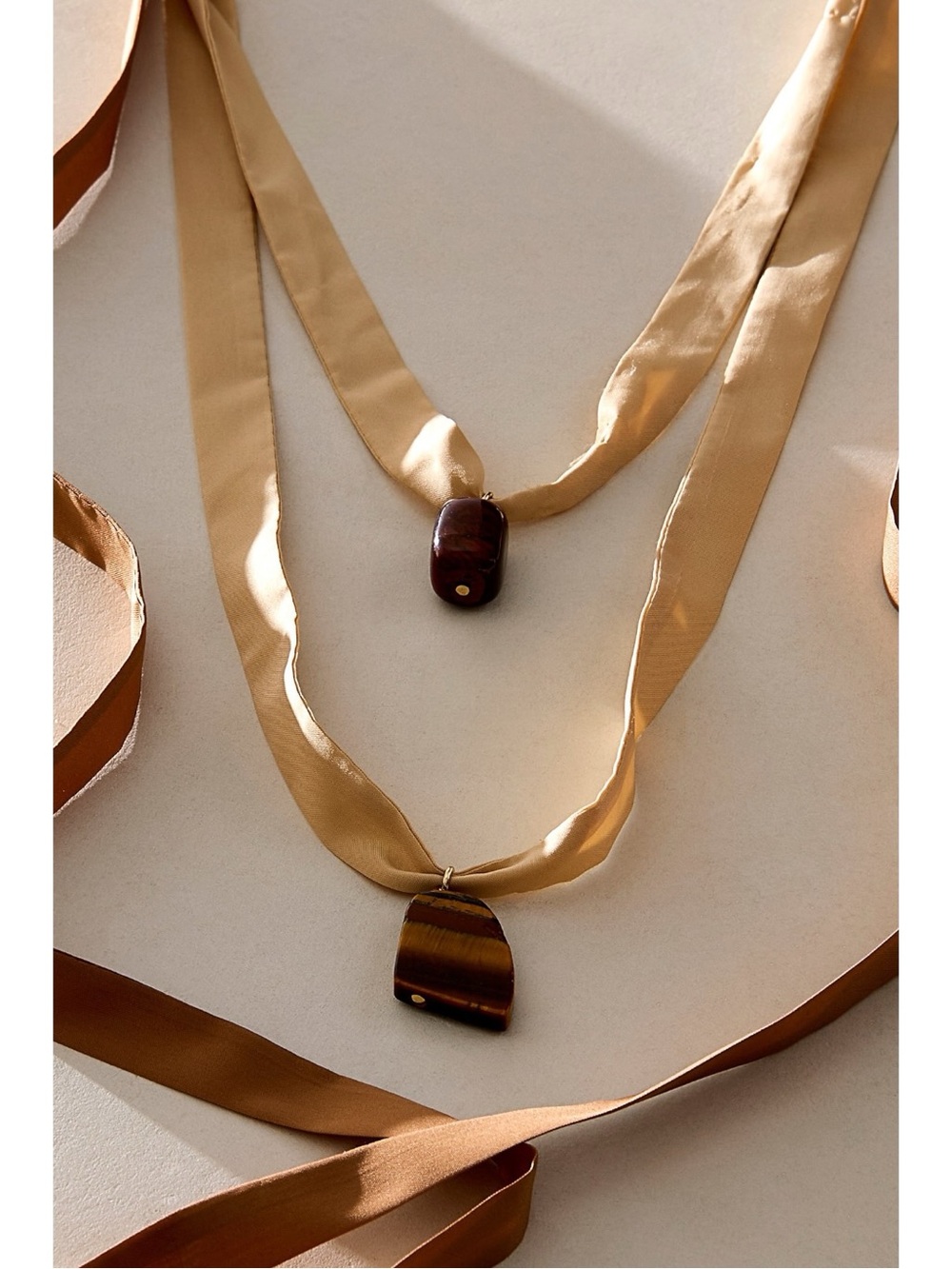 Free People Ariana Ost Ribbon Tigers Eye Wild Unknown Layered Necklace NWT - Picture 5 of 14